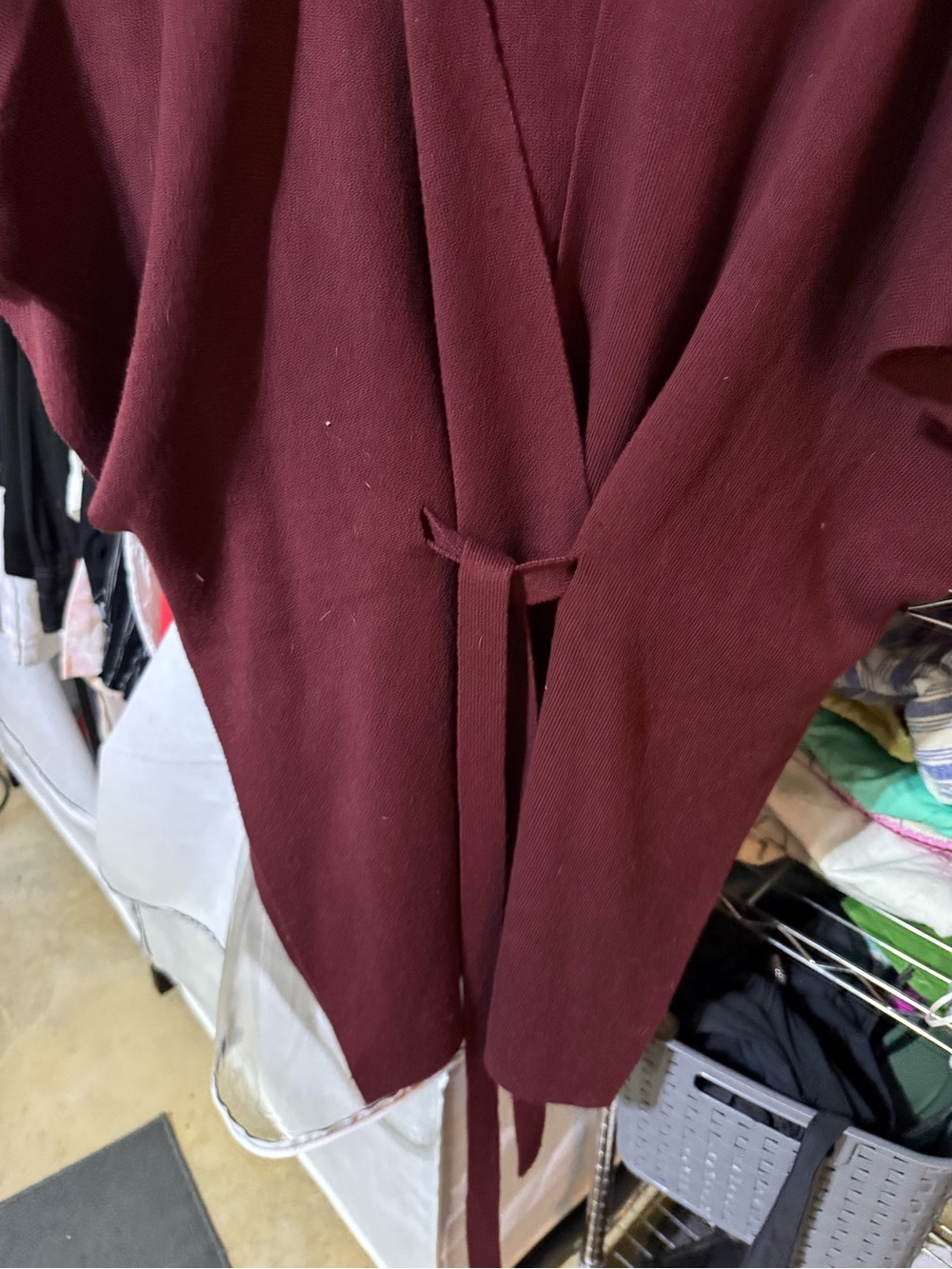 LOFT Burgundy Tie-Waist Cape Coat